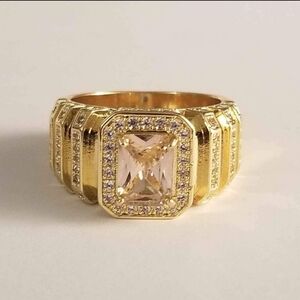 New 18K Gold Plated Emerald Cut Pink Sapphire Diamond Ring for Women And Men